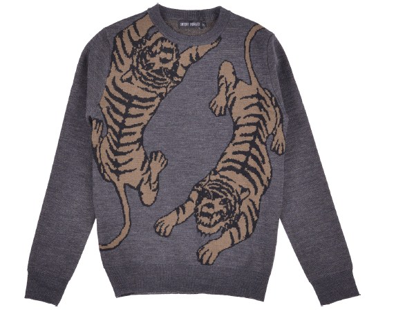 men's grey sweater/pullover white tiger graphic
