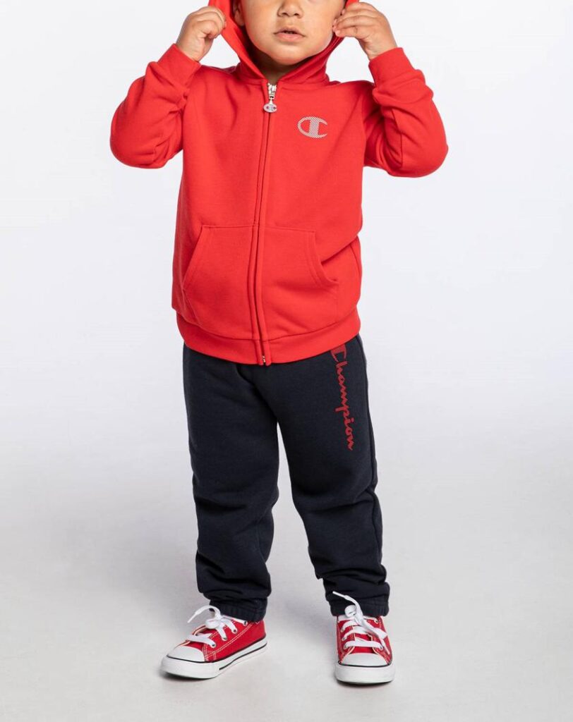children's tracksuit, red jacket and black pants