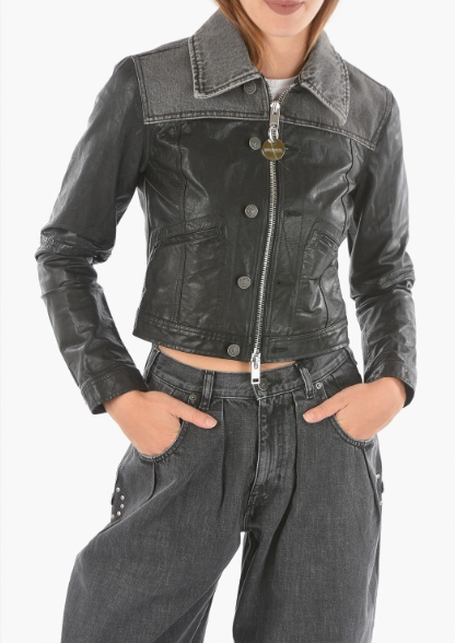 women's leather/denim black jacket